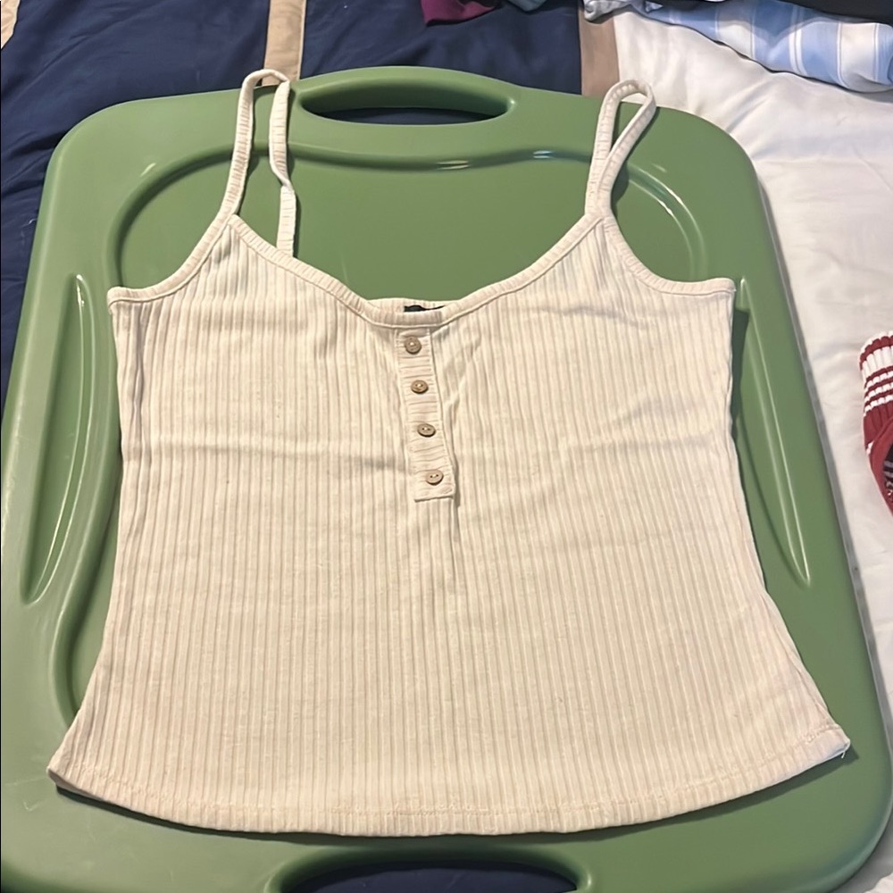 Cream Ribbed Button-Up Women's Top